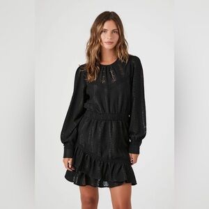 Bohemian XL eyelet dress lace ruffle long sleeve A line flare Forever 21